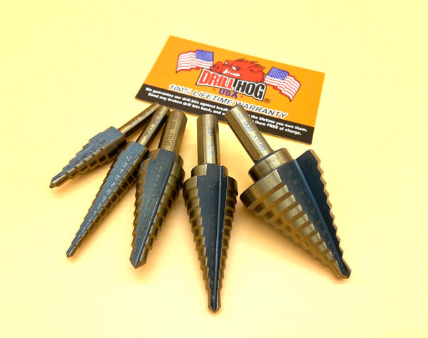 5 Pc Step Drill Bit Set Drill Hog® Lifetime Warranty