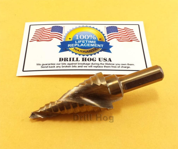 Drill Hog 3/16-7/8" Step Drill Bit Spiral Flute Cobalt UNIBIT Lifetime Warranty