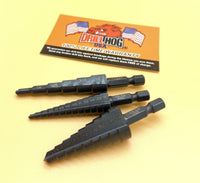 Drill Hog® 3 Pc Step Drill Bit Set M7 UNIBIT Pig Steel M60+ Lifetime Warranty